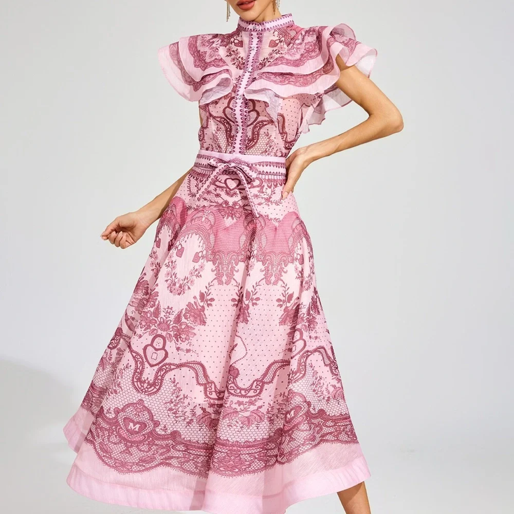 Designer-Style Pink Ruffled Two-Piece Dress Set - Picture 4 of 10